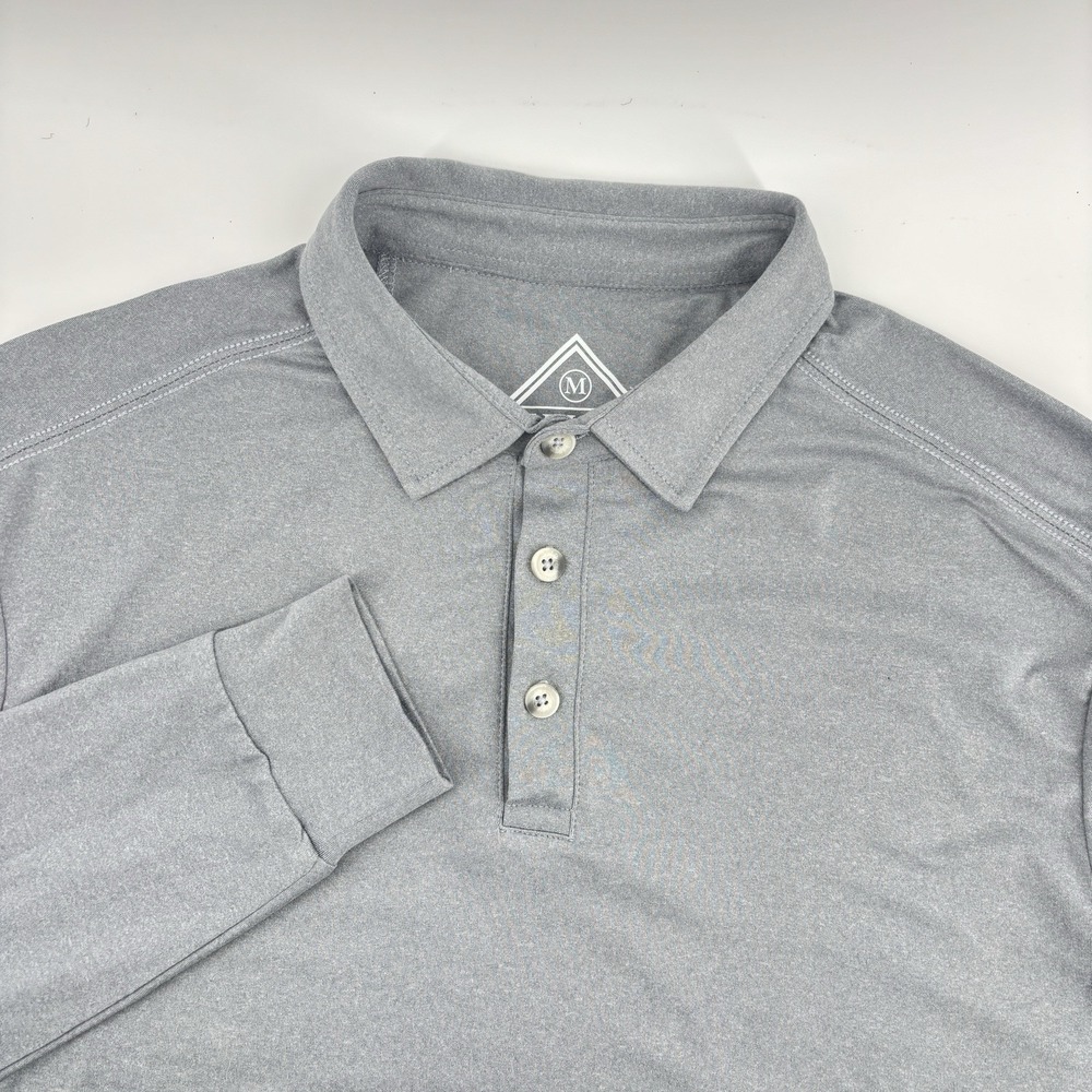 Burlebo Long Sleeve‎ Performance Polo Shirt Mens Medium Gray Golf Poly Stretch